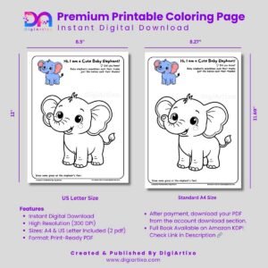 Cute Baby Elephant Coloring Page Printable PDF