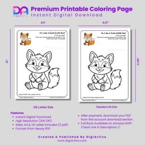 Cute Baby Fox Coloring Page Printable PDF