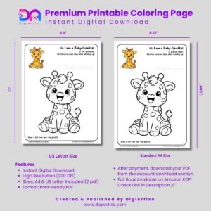 Cute Baby Giraffe Coloring Page Printable PDF for Kids