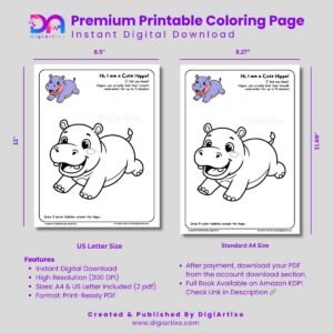 Cute Baby Hippo Coloring Page Printable PDF for Kids