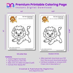 Cute Baby Lion Coloring Page Printable PDF for Kids