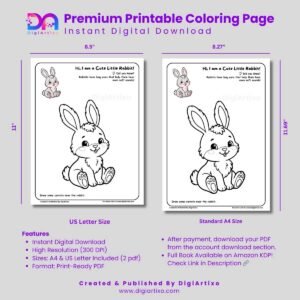 Cute Baby Rabbit Coloring Page Printable PDF for Kids