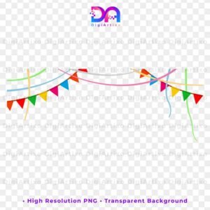 Colorful hanging party triangles and confetti