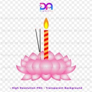 Candle and incense sticks on a lotus