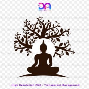 Buddha sitting under tree silhouette