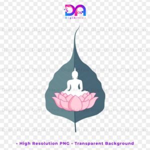 Peepal leaf with Buddha sitting on a lotus