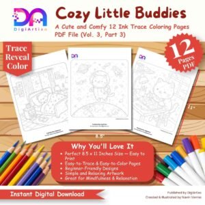 Cozy Little Buddies Cute Cat Ink Tracing Coloring Pages